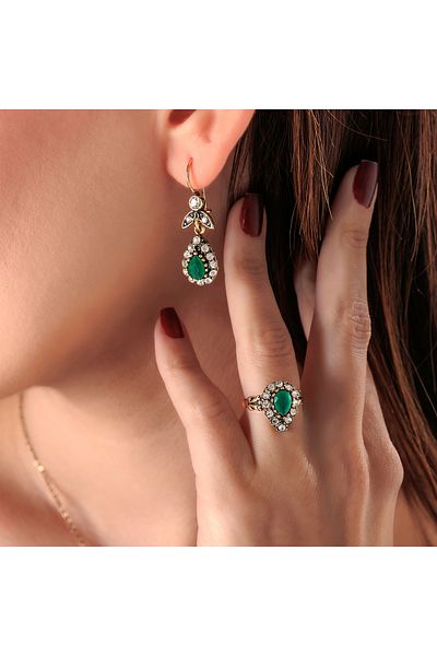 Atelier LEO Handmade Jewellery Mini Water Drop Green Earring Necklace Set Copper Hand Made Crystal Stone No Tarnishing Women's Jewelry Set