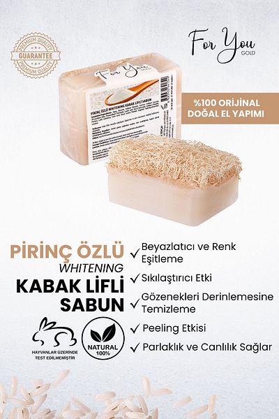 For You Gold 100% Natural Handmade Rice Extract Whitening Soap with Pumpkin Fiber