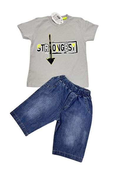 Esterella Boy's Short Capri / T-Shirt Jeans Row Set Summer Suit