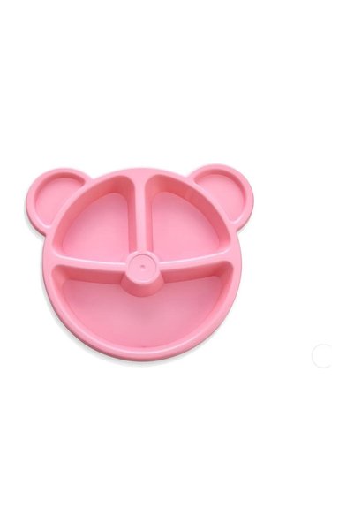 MorBebe Baby 3-Piece Children's Fork, Spoon and Food Plate Set with Rabbit Figure (pink)