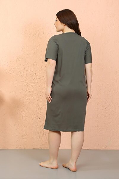 modaserdem Mdsrdm Women's Large Size Combed Cotton Short Sleeve Khaki Nightgown