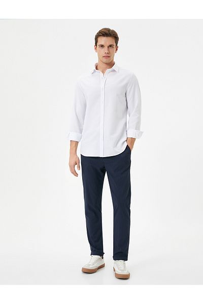 Koton Slim Fit Hemd Halber italienischer Kragen Langarm