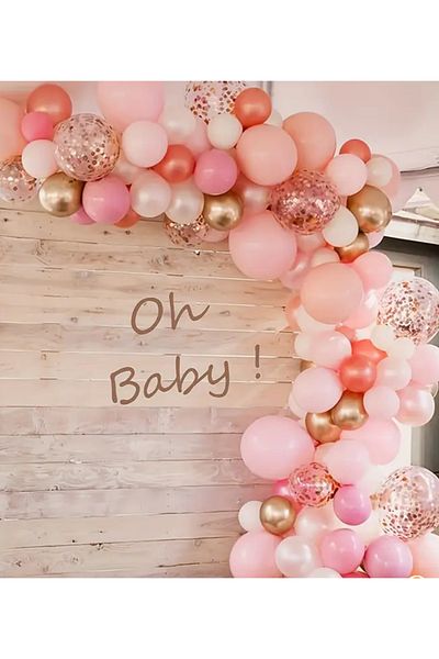 Çemrek Süs Parti Salmon Pink Rose Chrome Balloon Chain Set of 100