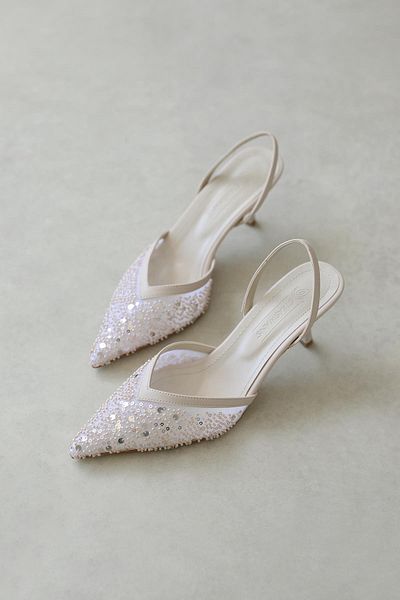 STRASWANS Beige Heeled Women's Shoes - Royal Women's Sequin Detail