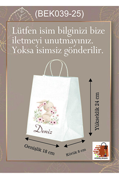 AMBALAJDÜNYAM Kişiye Özel İsim Baskılı Çiçekli Tavşan Figürlü Doğum Günü Hedi...