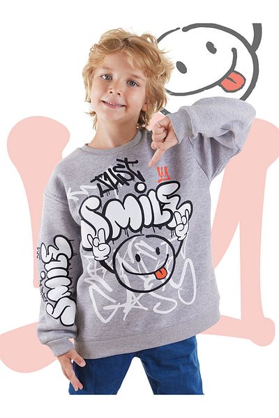 Denokids Graues Just Smile Sweatshirt für Jungen