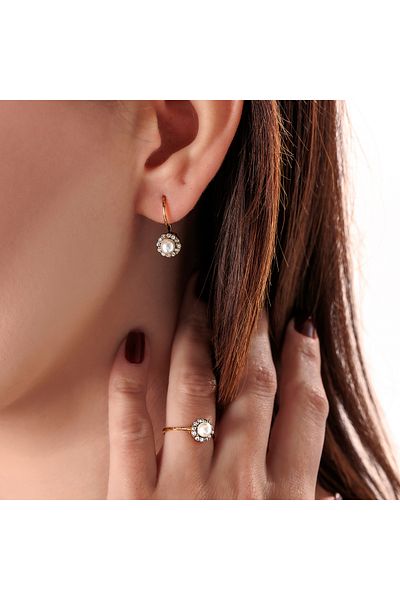 Atelier LEO Handmade Jewellery Timeless Pearl Earrings Necklace Set Copper Hand Made Crystal Stone No Tarnishing Women's Jewelry Set