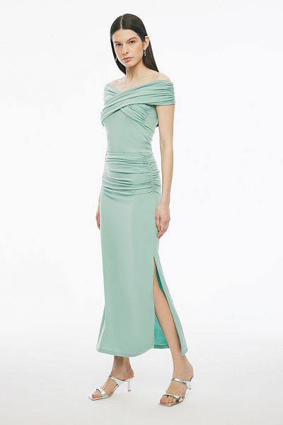 Perspective Mint Denias Slim Fit High Waist Midi Length Skirt