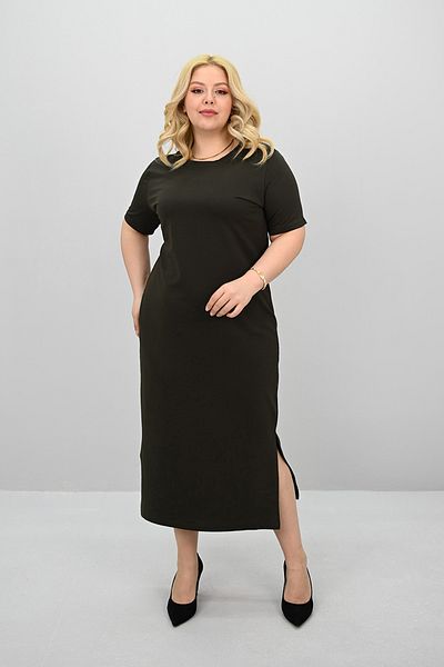 Koza Butik Women's Plus Size Short Sleeve Slit Detailed Basic Dress 5309-25