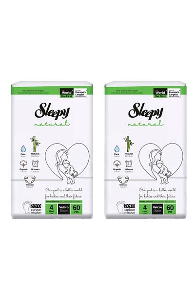 Sleepy Scutece naturale ultra sensibile duble Mărimea 4 Maxi, 7-14 kg, 60 bucăți X 2