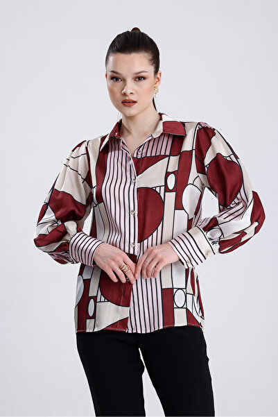 MD trend Women's Geometric Print Satin Shirt