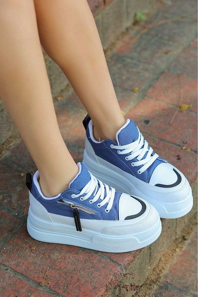 LEYDİ SHOES FRM-019 Pantofi sport cu șireturi cu talpă înaltă, albastru bleumarin