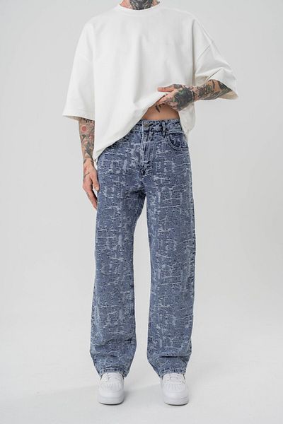 go gang own Jean Baggy παντελόνι με λεπτομέρεια Glitch Embroidery