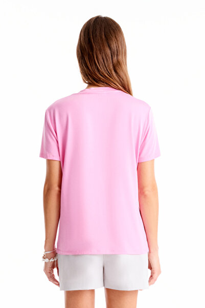 Perspective Chuns Pink Color Regular Fit Crew Neck T-Shirt with Sleeves