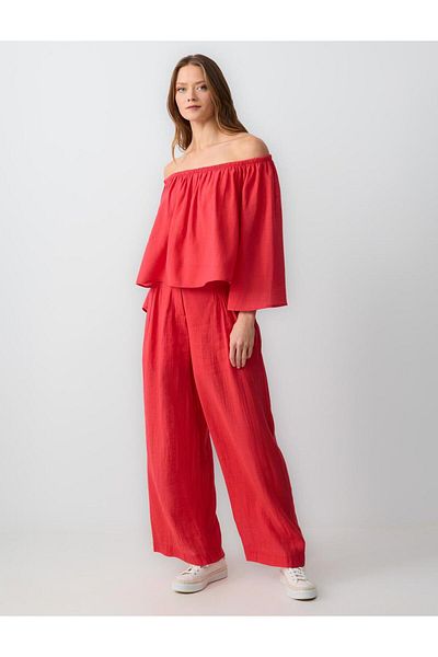 Jimmy Key Red Loose Linen Trousers