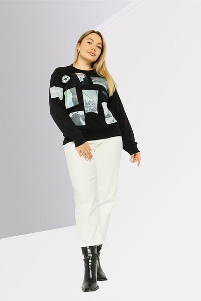Emporio Armani Women Crew Neck Graphic Long Sleeve Sweatshirt, Black