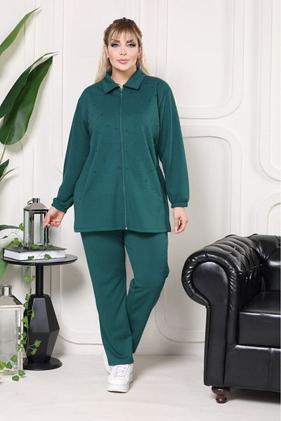 sinemisxxl Green Stone Lycra Bottom Top Double Set
