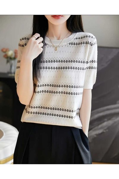 BELLA VESTE ATELİER Women's Short Sleeve Summer Thin Knitwear Blouse