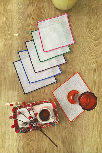 Arancione Co Colorful Detailed Square 6-Piece Cocktail Napkin