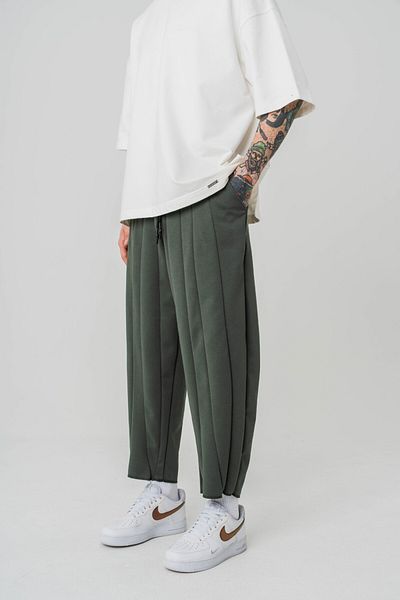 go gang own Gentlemen Waist Elastic Detailed Overlock Leg Baguette Trousers
