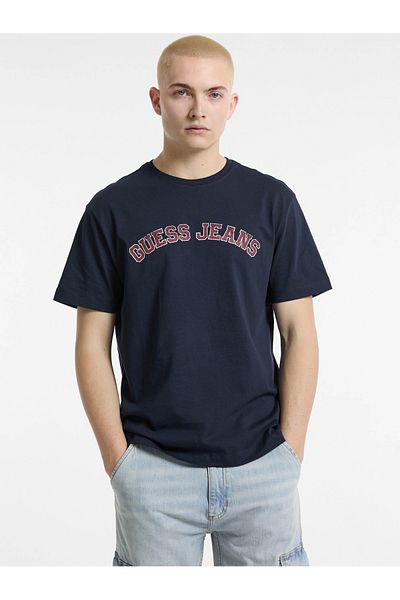 Guess Men's Navy Blue T-Shirt High Quality Cotton