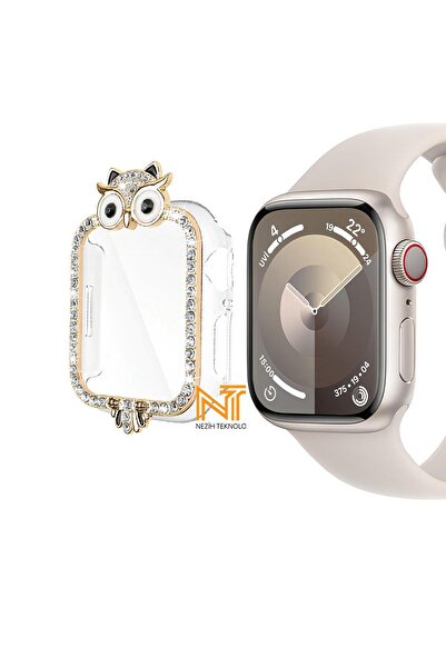 Nezih Case Apple Watch Seri 10 46mm Uyumlu Tek Sıra Kenar Taşlı Sert Pc Kasa ...