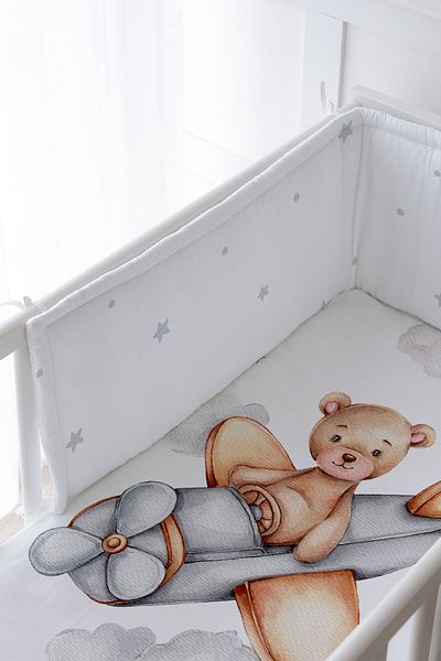 Tuğba Kuğu Baby Bedside Protector and Printed Sheet Sleeping Set - Pure Baby Series - Flying Bear