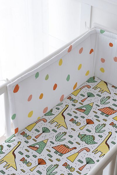 Tuğba Kuğu Baby Bedside Protector and Printed Sheet Sleeping Set - Pure Baby Series - Dino And Cactuses