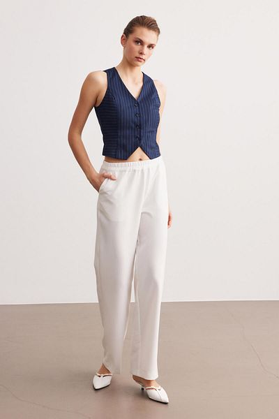 STELLA PULVIS White Elastic Waist High Waist Pajama Pants