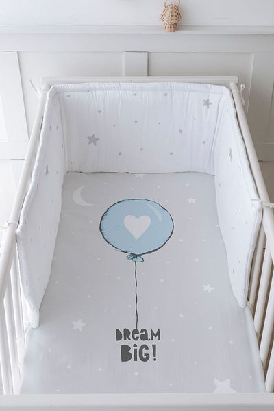 Tuğba Kuğu Baby Bedside Protector and Printed Sheet Sleeping Set - Pure Baby Series - Blue Heart Balloon