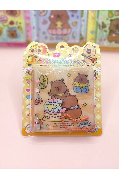 Limmy Bloc de note Capybara cu breloc cu paiete apoase și autocolant Capybara (7,5x7,5 cm) - Tort Ziua Nașterii