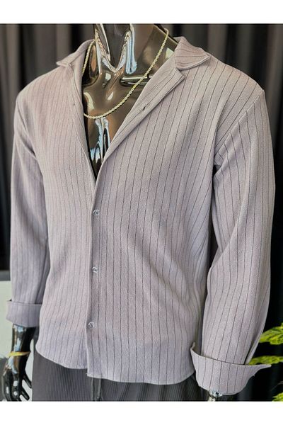 Altamira Men's Smoke Gray Striped Zr Crepe Long Sleeve Shirt