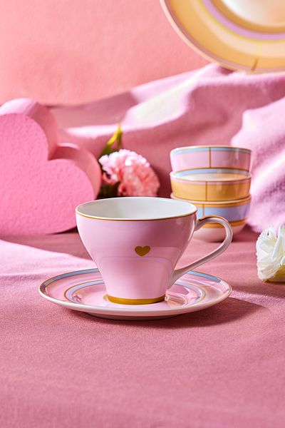 Karaca Talya Teacup and Saucer 220 ml Pink