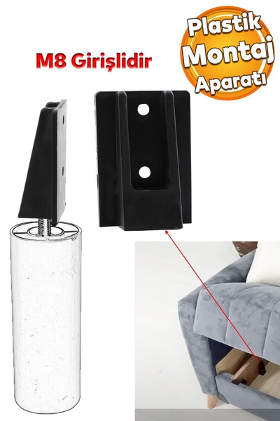 Badem10 Mobilya Kanepe Baza Sehpa Gizli Montaj Ayağı Plastik Bağlantı Aparatı M8 Civatalı Tabanı 1 Adet