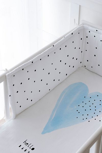 Tuğba Kuğu Baby Bedside Protector and Printed Sheet Sleeping Set - Pure Baby Series - Blue Romantic Heart