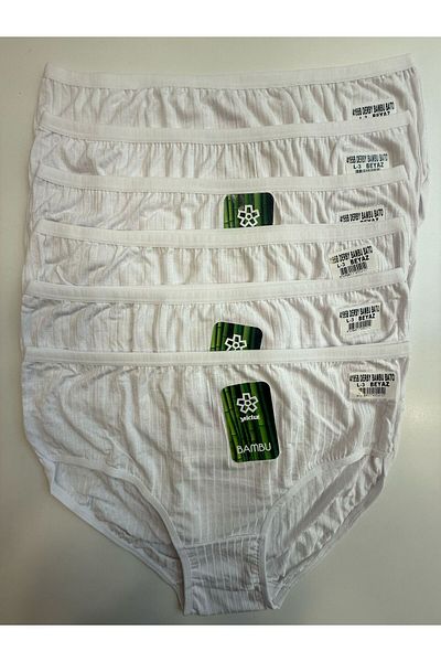 YILDIZ Bamboo Derby Lycra Bato Panties 6 Pack White Star Kod4195B