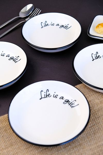 tabakevi Plate House Porcelain Motto Gift Plate 240Cc 4 Pieces 15X15X2Cm