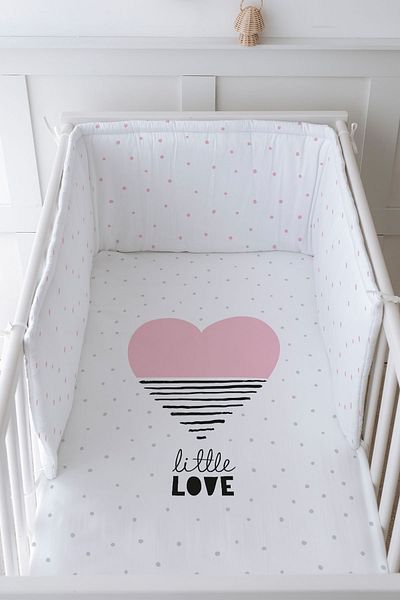 Tuğba Kuğu Baby Bedside Protector and Printed Sheet Sleeping Set - Pure Baby Series - Pink Striped Heart