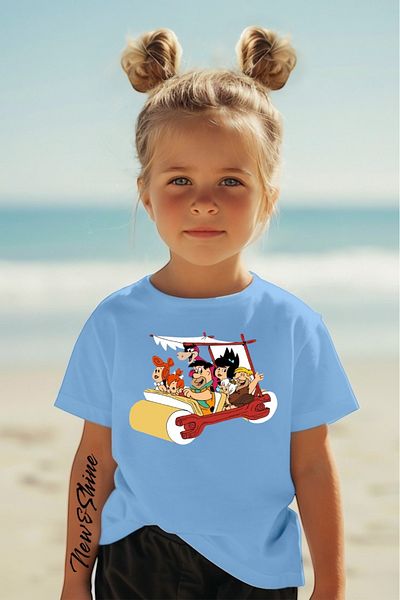 New Shine 1 tricou este un cadou pentru achiziții de 6 și mai sus în coș - Tricou pentru copii oversize imprimat cu imprimare Flintstone