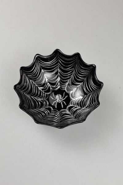 HERITAGE Spider Pattern Black Silver Glass Presentation Bowl 12 cm
