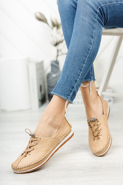 Deripabuc Genuine Leather Beige Women's Leather Ballerinas Dp16-0052