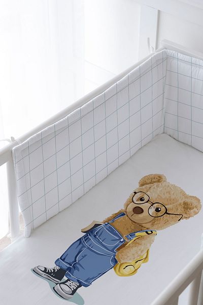 Tuğba Kuğu Baby Bedside Protector and Printed Sheet Sleeping Set - Pure Baby Series - Teddy Bear