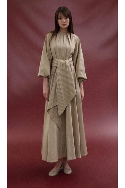 DEMET Zehra Belt Pleated Gabardine Dress