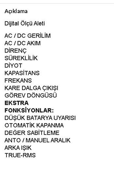 Class Toolfıx Tf-119 Işıklı True Rms Dijital Ölçü Aleti