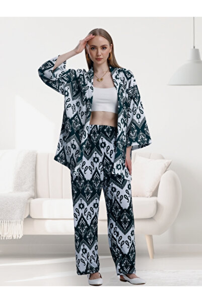 MOONBULL Kadın Desenli Kimono Takım
