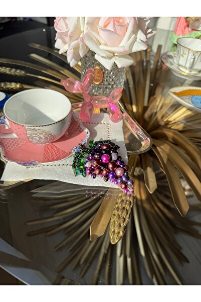 Hatice sakallı design 1 Purple Grape Embroidered Coffee Side Presentation Napkin