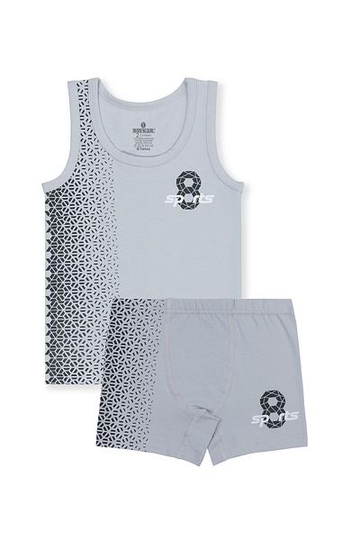 BAYKAR Αγόρι Βαμβακερό Lycra Crew Neck με στάμπα Κλασικό Χοντρό λουράκι Αθλητικό Μπόξερ Κοστούμι Μονό 2926 G