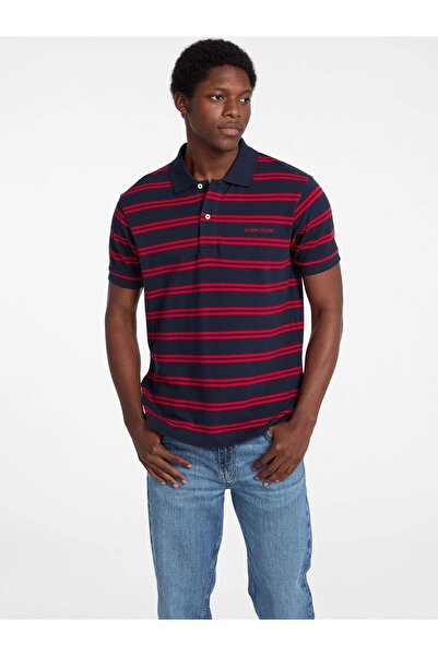 Guess GJ SS STRIPE POLO Erkek Siyah -Kırmızı T-shirt M5RP29KCOT1-F7TW