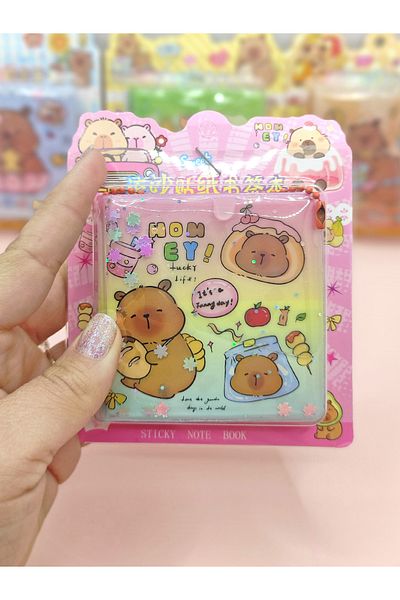 Limmy Sweet Capybara Sticker Notepad with Juicy Sequin Keychain 7.5X7.5 cm