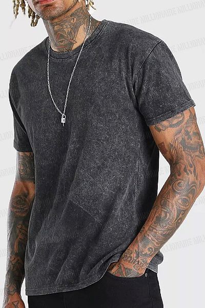 Millionaire Men's Black Regular Acid Washed T-Shirt with Tumbled Effect